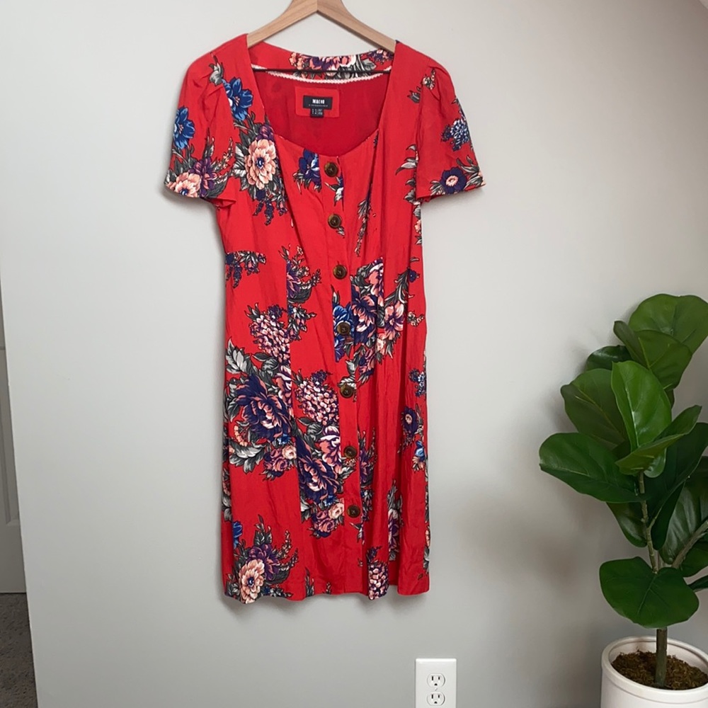Anthropologie Maeve Red Floral Dress - Picture 2 of 7